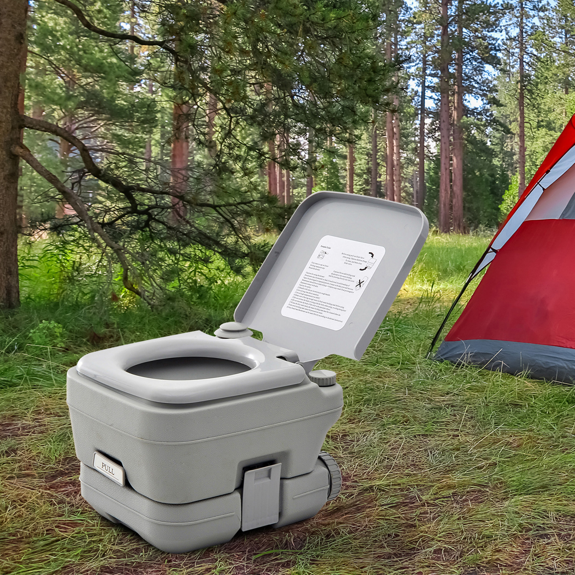 Inodoro Portátil WC Portátil con 2 Tanques de 10L Carga 200 kg Inodoro para Exterior Camping Acampar Senderismo 36x42x30 cm Gris