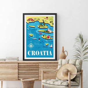 Poster de les iles de croatie Affiche + cadre en bois - Noir