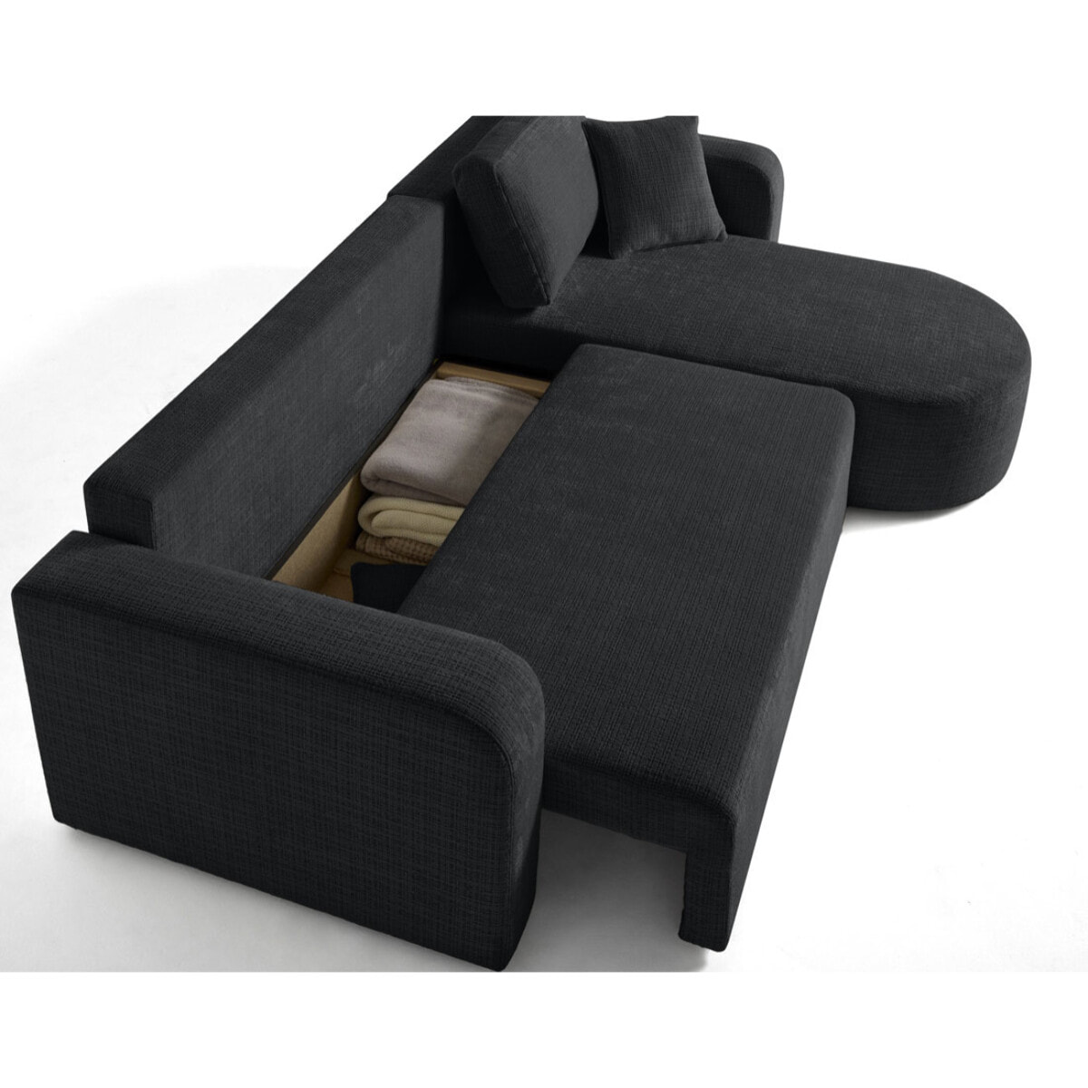 Miro - canapé d'angle réversible - 4 places - convertible avec coffre - en velours texturé - Gris Anthracite