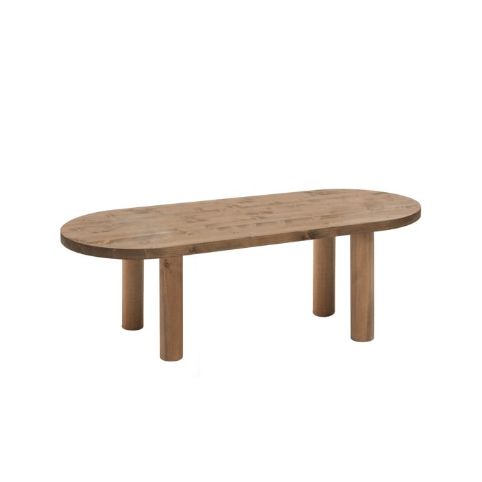 Mesa de centro ovalada de madera maciza en tono roble oscuro de 40x120cm Alto: 40 Largo: 120 Ancho: 50