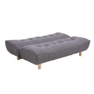 Canapé convertible scandinave 3 places en tissu gris foncé et bois clair YUMI