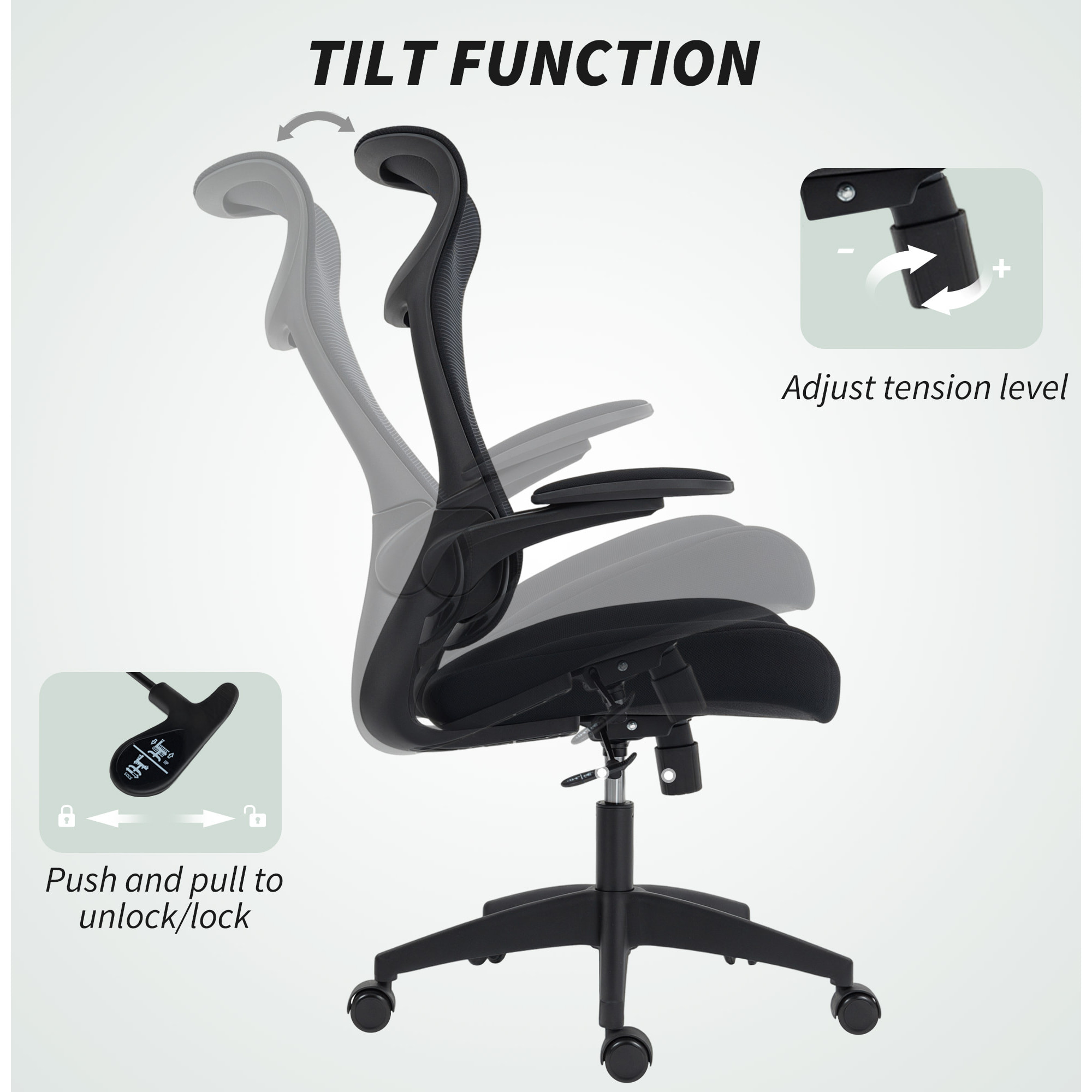 Silla de Oficina Ergonómica Giratoria, con Soporte Lumbar y Reposabrazos 3D Abatibles, Silla de Escritorio de Malla con Reposacabezas Integrado, Función Basculante, Altura Ajustable, Negro