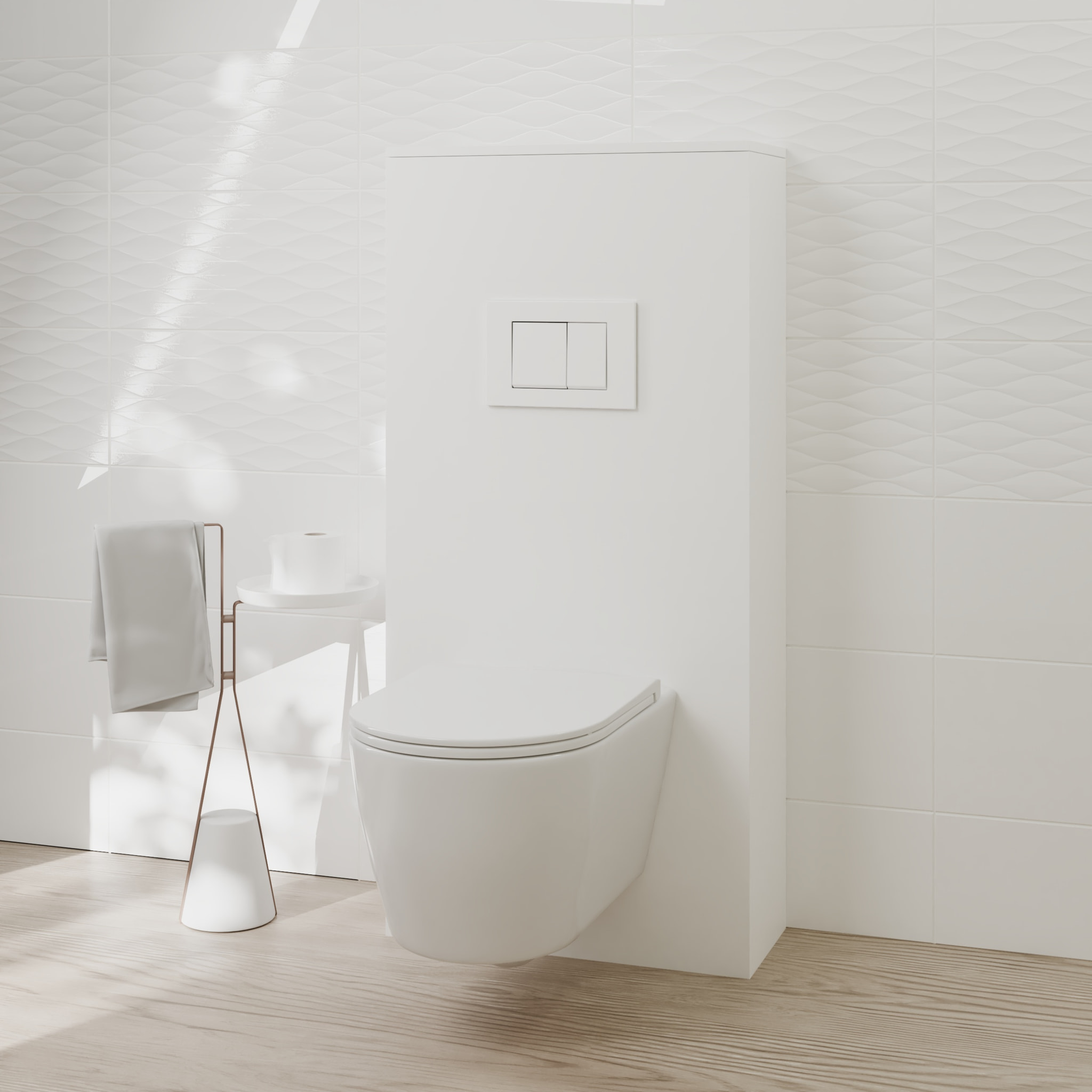 Pack Wc Suspendido + Bastidor + Caja Blanca | Inodoro Blanco Brillo | Pulsador Blanco | Cisterna Empotrada | Tapa Amortiguada | Alday