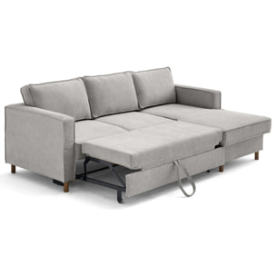 Jake - canapé d'angle droit 4 places convertible avec coffre en tissu velours relief - Gris clair