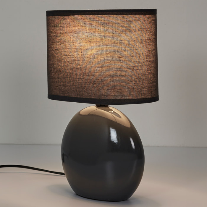 Lampe Ceramique Ovale Gris Antracite H30cm
