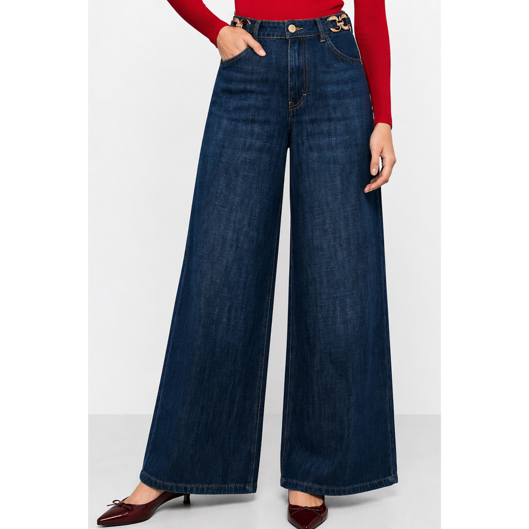 Kocca - Jeans da donna a vita alta e gamba larga con catene Donna