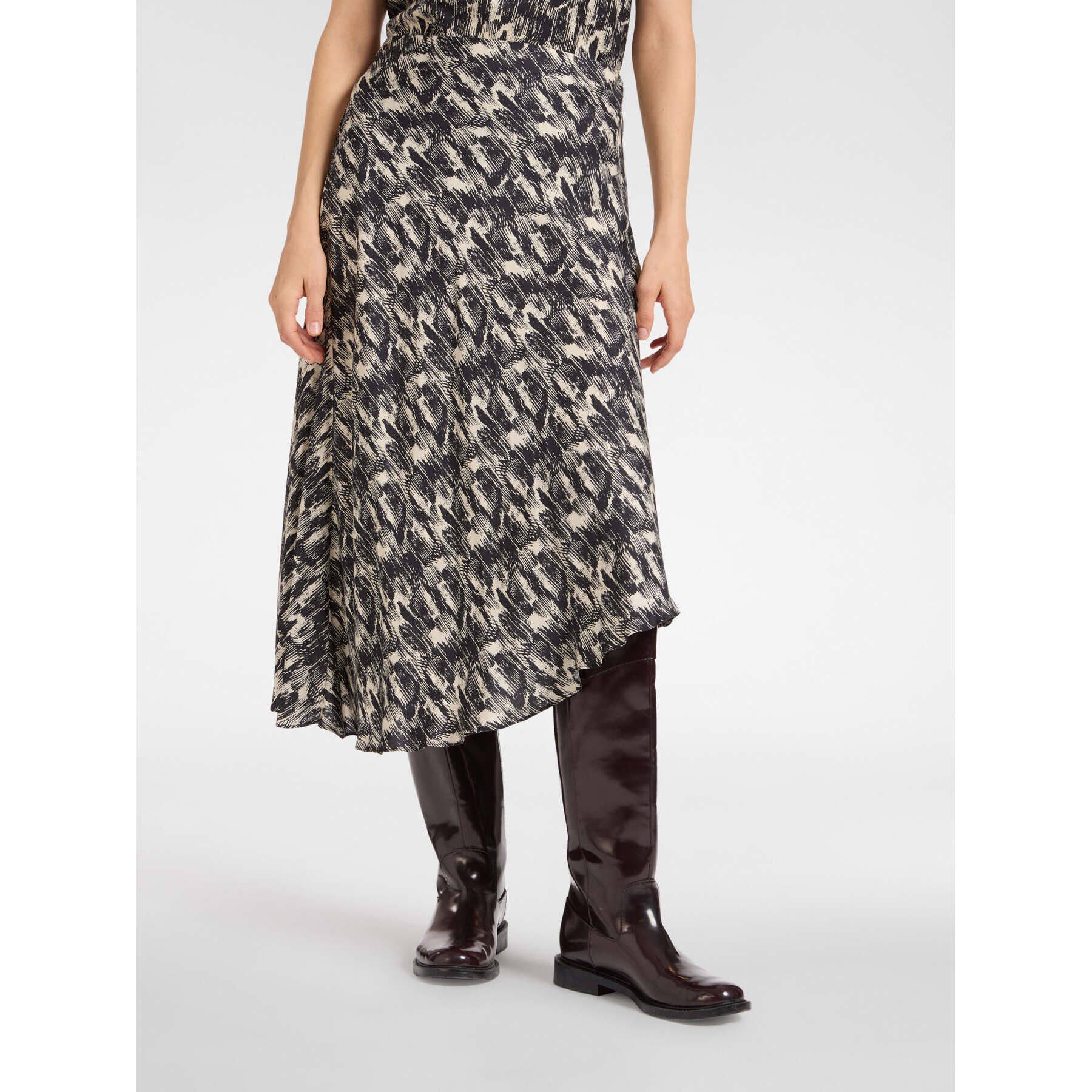 Elena Mirò - Gonna stampata con fondo asimmetrico - Nero