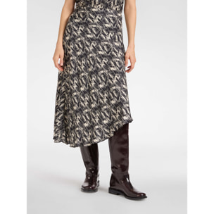 Elena Mirò - Gonna stampata con fondo asimmetrico - Nero