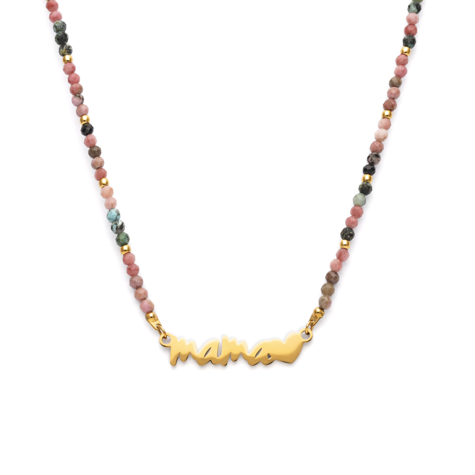 Collar Mamá Heart Tourmaline Acero Baño Oro