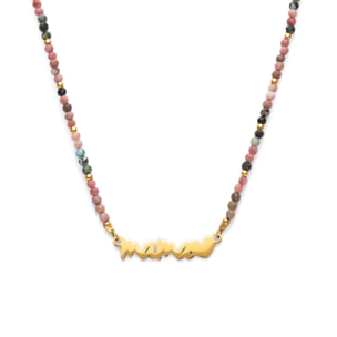 Collar Mamá Heart Tourmaline Acero Baño Oro