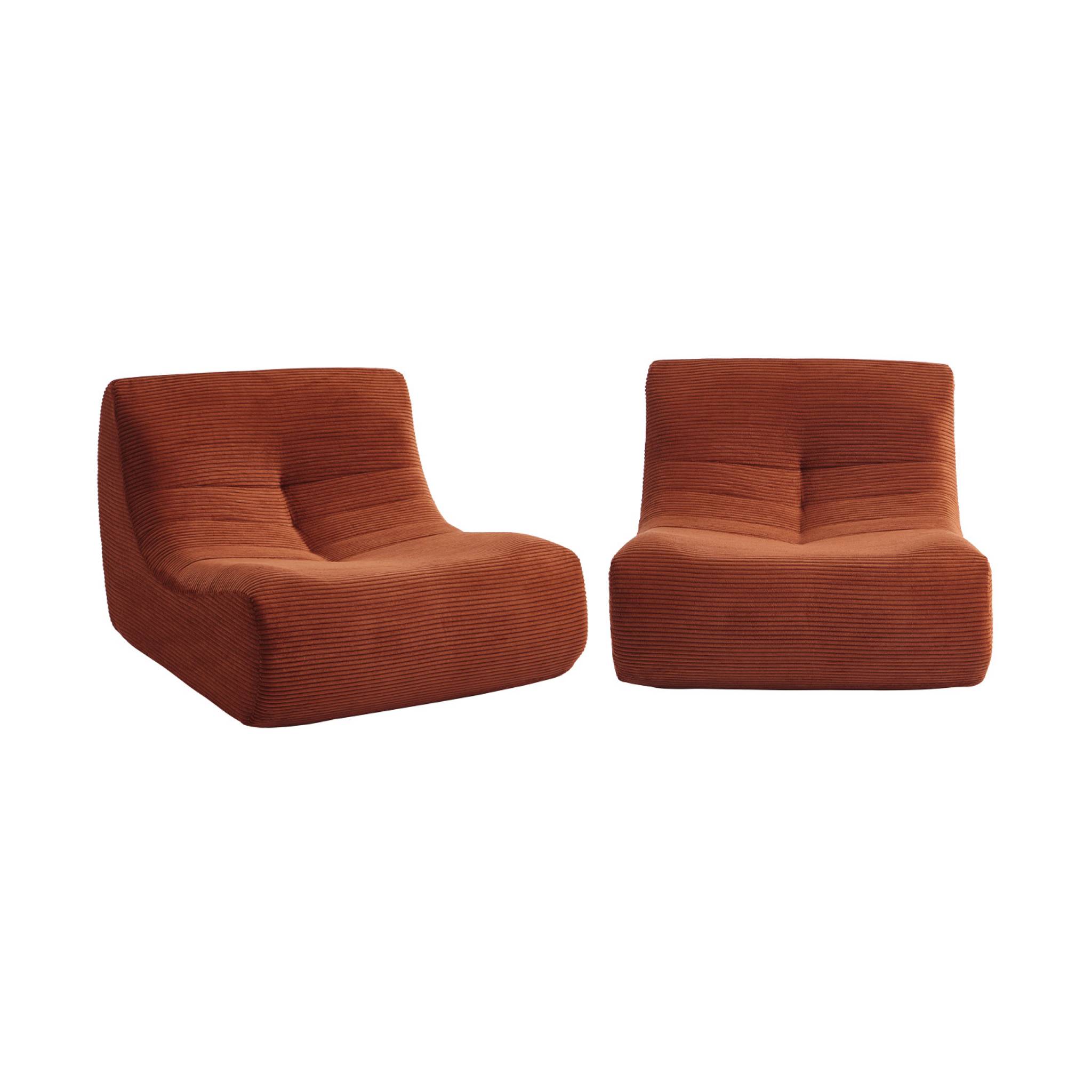 Chauffeuse velours côtelé 2 places terracotta L 91 x P 105 x H 72 cm - SOKOL