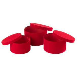 J-Line boite Rond Plat - velours/papier - rouge - 3 pcs