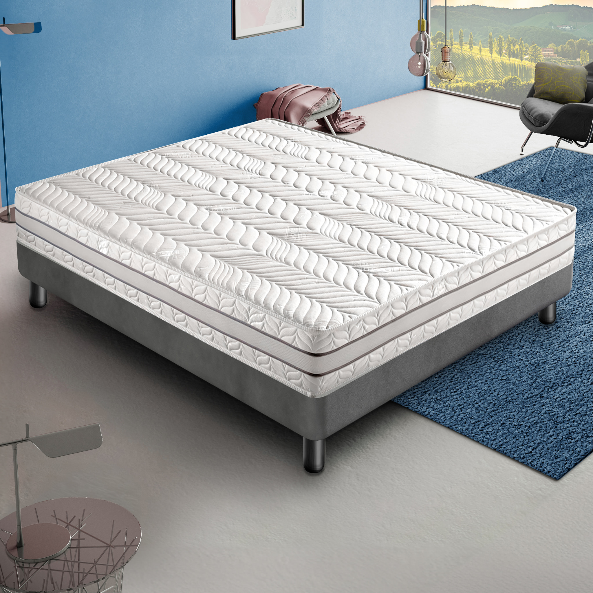 Materasso 140x190 in Memory Foam - 3 Strati - Altezza 26 cm - 7 Zone - 9 cm Memory Multionda - Rivestimento Sfoderabile