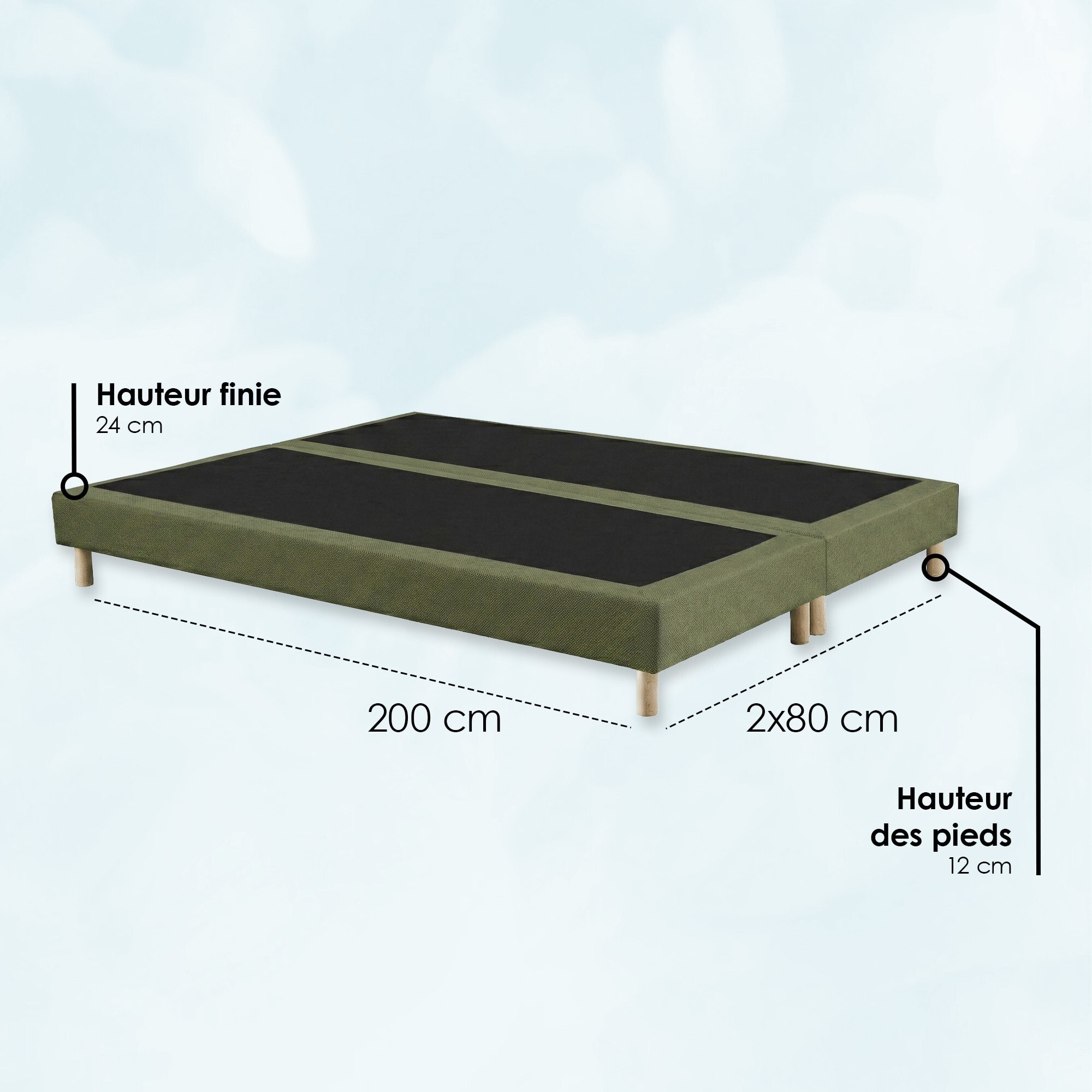 Ensemble matelas ressorts PULSAR, mémoire de forme, H27 cm, sommier vert