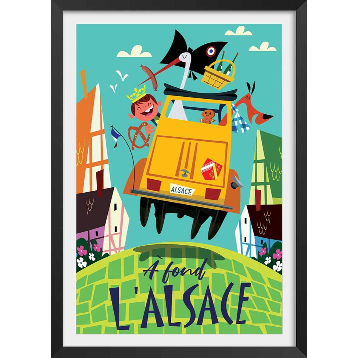 Poster de l'alsace en dodoche Affiche + cadre en bois - Noir