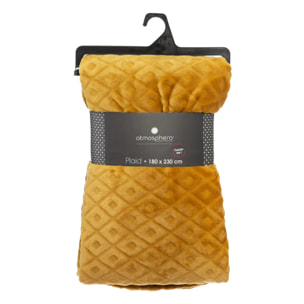 Plaid "3D Losange" flanelle jaune moutarde 180x230cm