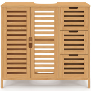 Meuble sous vasque Maya bambou placards et tiroirs
