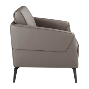 Sillón Angel Cerdá con reposabrazos con asiento y respaldo tapizados en piel de origen vacuno en gris oscuro patas de acero inoxidable en epoxi negro 78x80x82cm