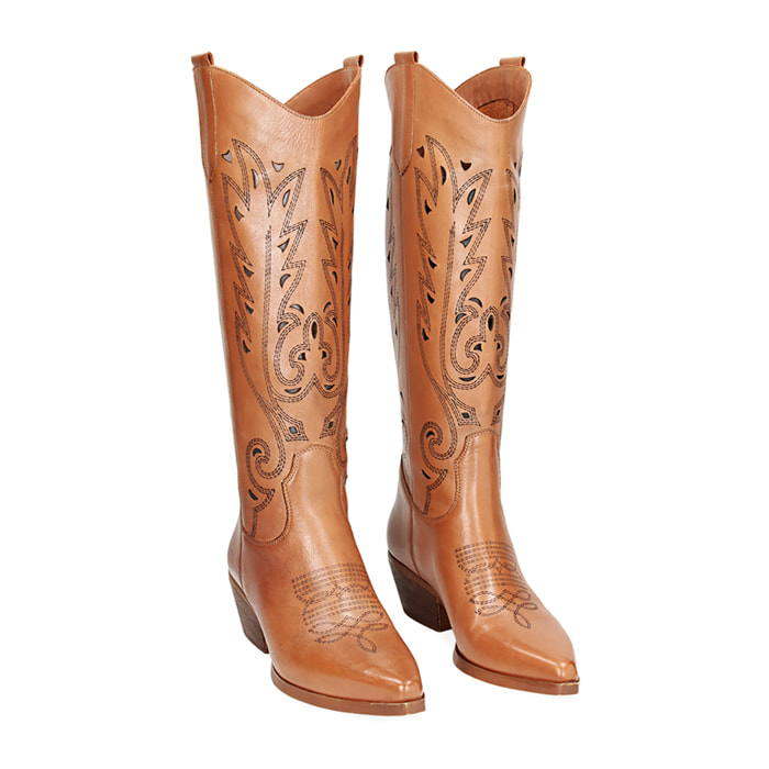 Stivali texani cognac in pelle