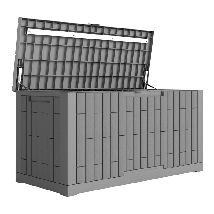 Coffre de jardin 379L verrouillable PP aspect bois gris