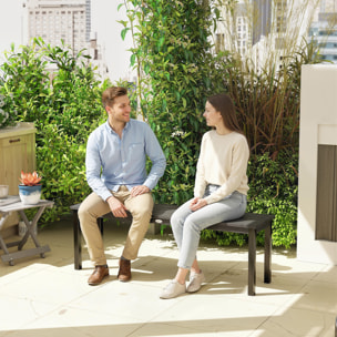 Banc de jardin 2 places lattes effet bois métal gris