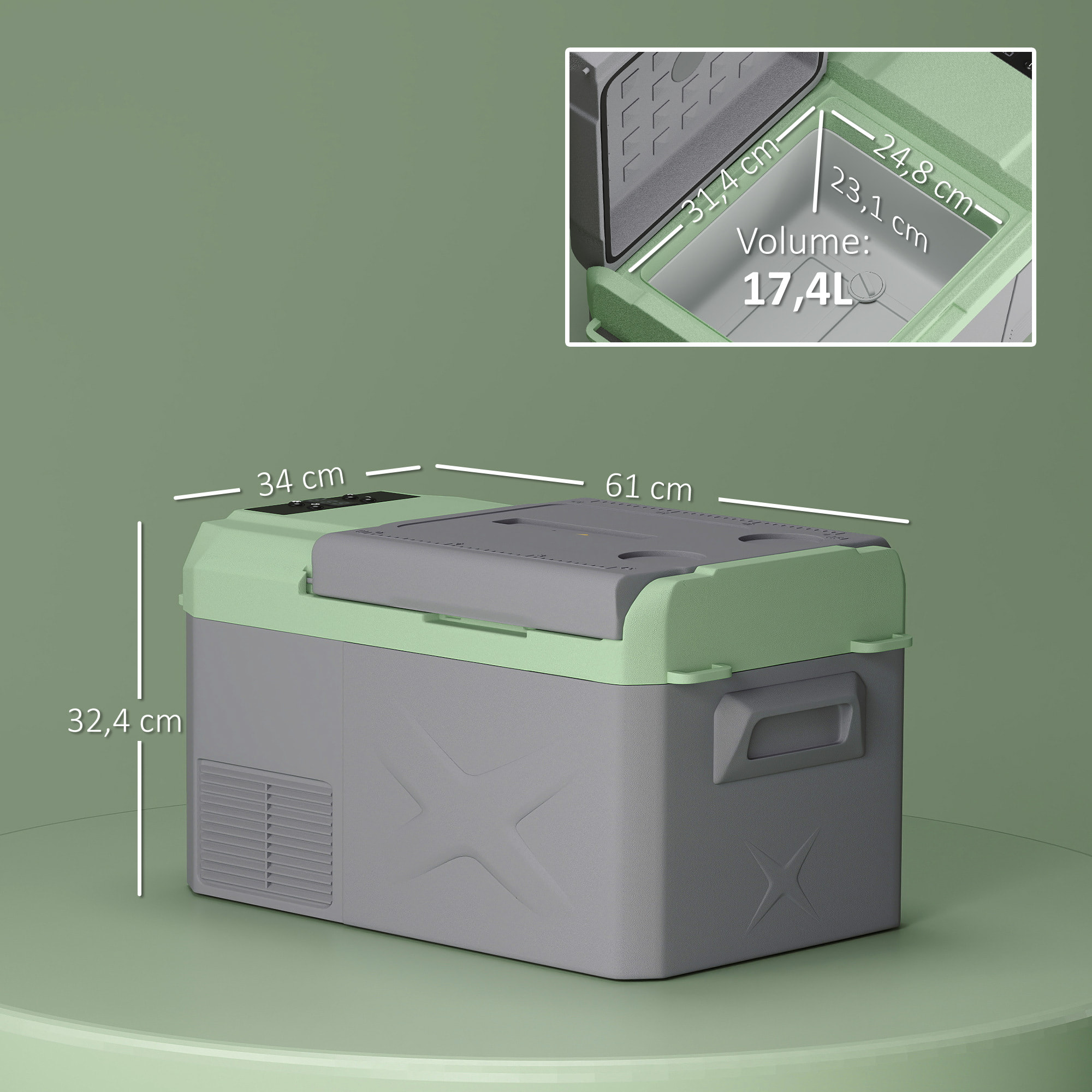 Nevera Portátil Eléctrica 17,4L Refrigerador de Coche 12/24/220V con Compresor Luz LED Pantalla Digital Modos ECO y MAX de -20℃ a +20 ℃ Puerto USB para Hogar Camping Viajes Automóvil