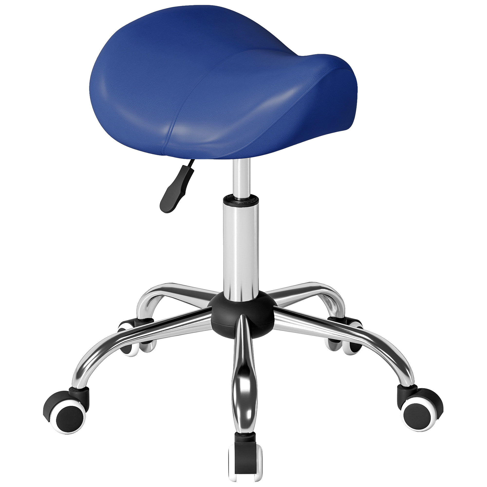 Tabouret de massage tabouret selle ergonomique pivotant 360° hauteur réglable revêtement synthétique bleu chromé