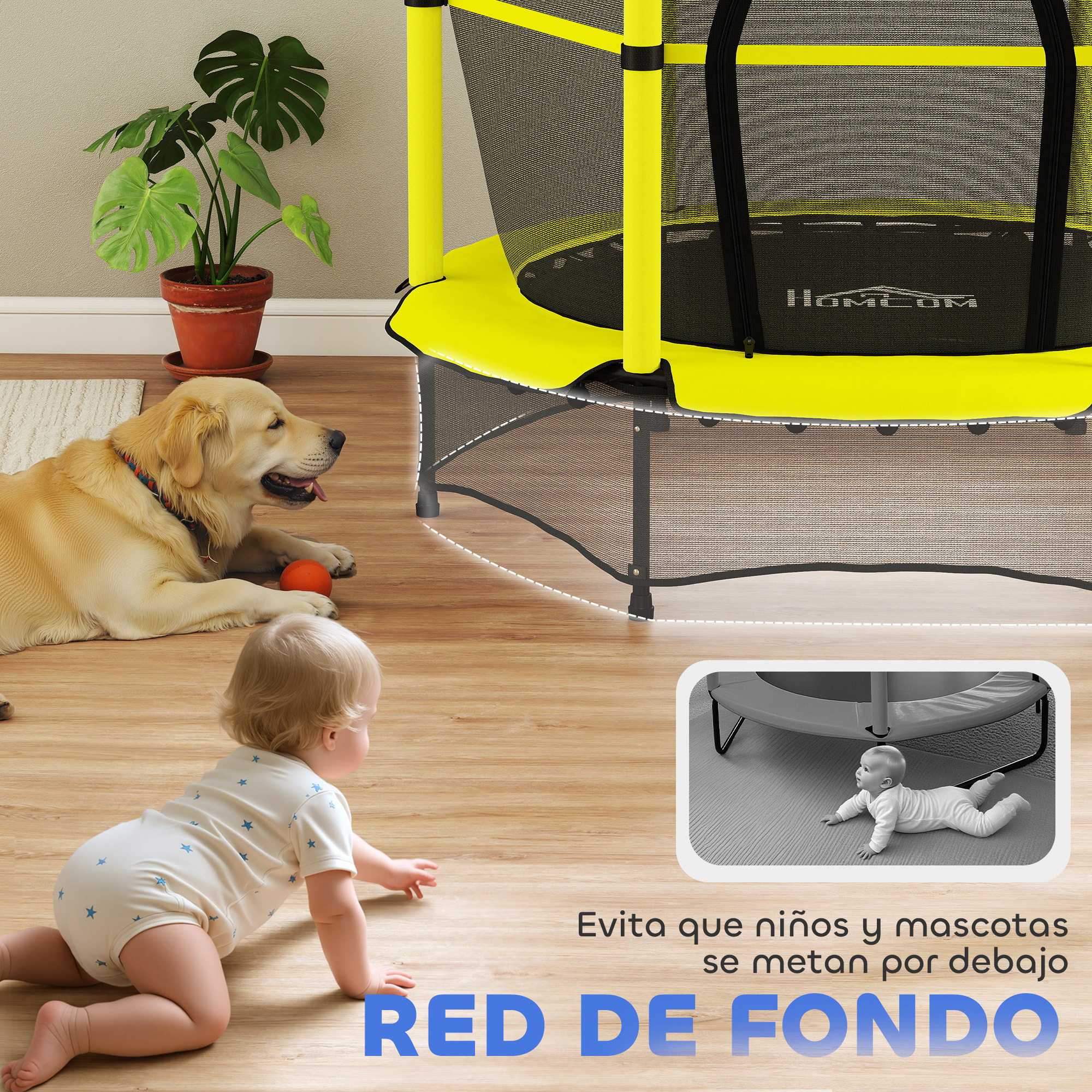 Cama Elástica Infantil Ø140 cm, Trampolín para Niños de 3-10 Años con Red de Seguridad y Marco de Acero, Carga 50 kg, para Interior y Exterior, Amarillo