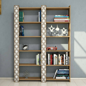 Libreria Vele, Scaffale da ufficio, Mobile portalibri, Biblioteca, 125x24h170 cm, Noce e Bianco