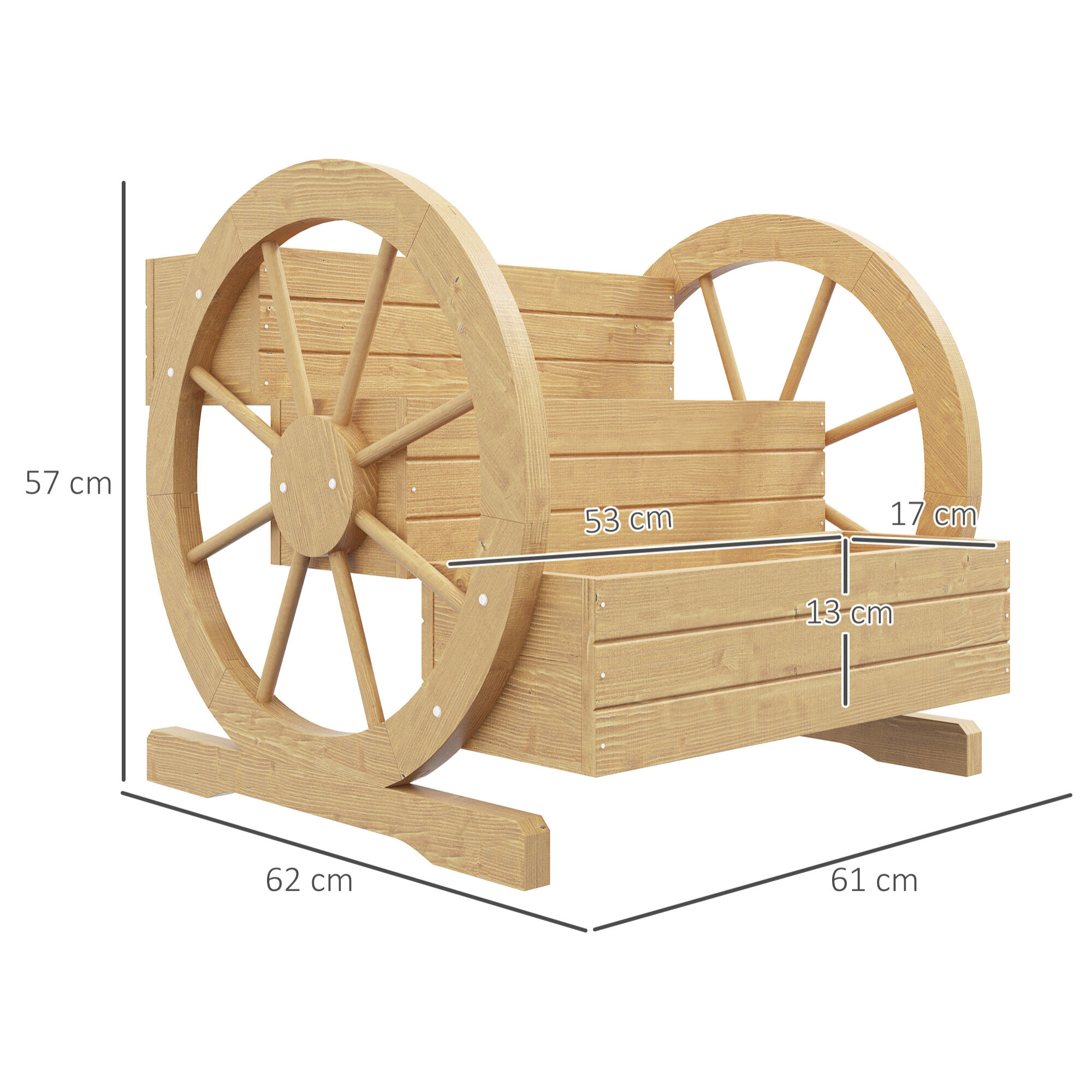 Jardinera de Madera Macetero Exterior de 3 Niveles Diseño de Escalera y Forma de Ruedas Orificios de Drenaje Huerto Urbano Cultivos Plantas Flores en Terraza Jardín 61x62x57 cm