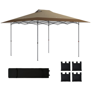 Carpa Plegable Pop-up Gazebo 4x4 m, Cenador Plegable con Bloqueo Central, UPF50+, Altura Ajustable, 4 Bolsas de Arena y Bolsa de Transporte con Ruedas, para Camping, Fiestas, Beige y Café