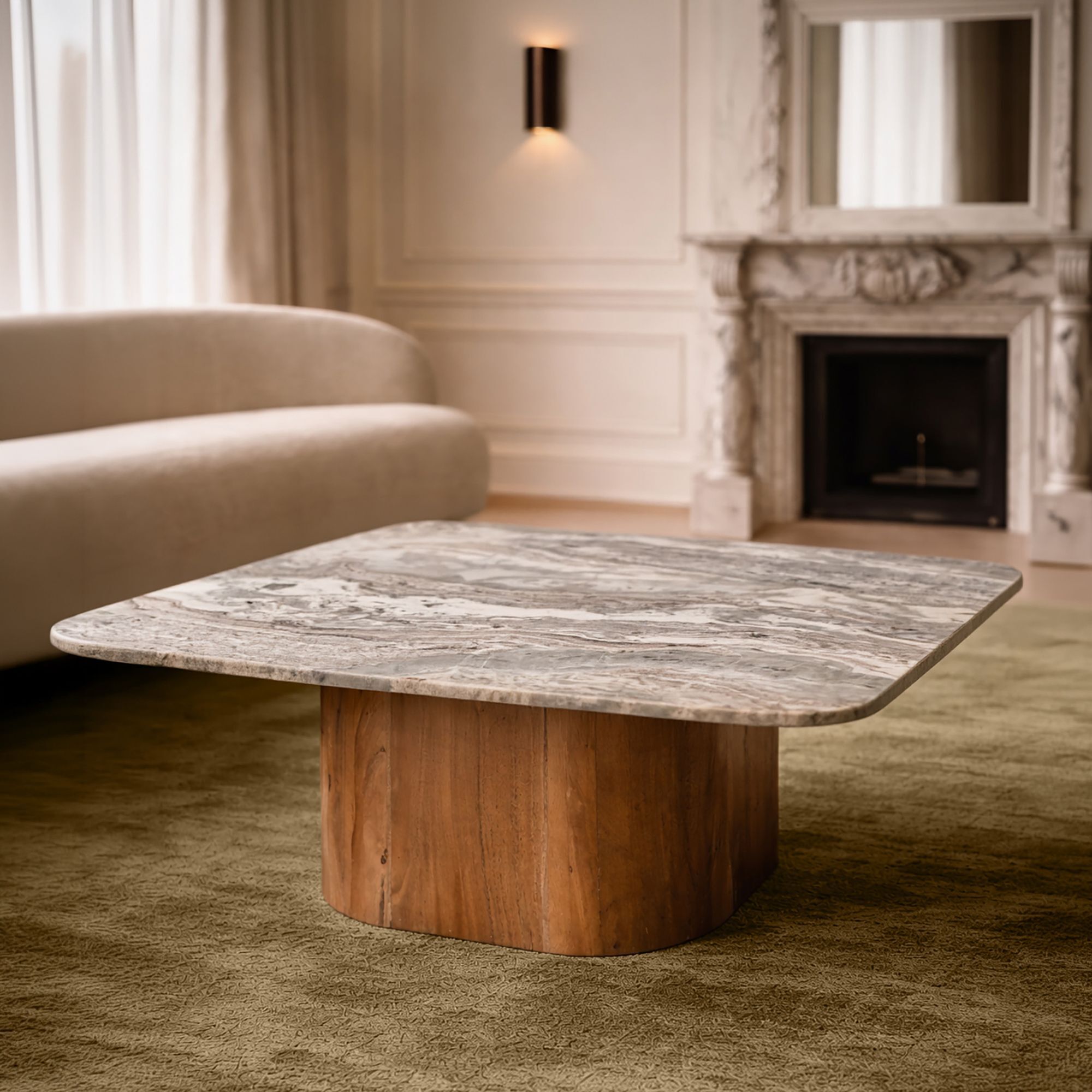 Table basse en marbre gris et pied en bois d'acacia  BERGEN