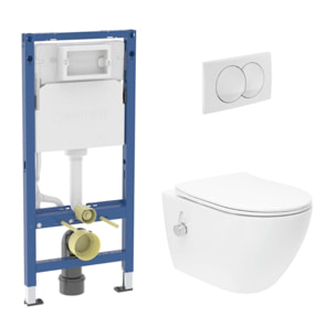Pack WC bâti-support Geberit Duofix 112 cm + WC japonais suspendu sans bride avec abattant + plaque (GEBSTFUWR01-FR)