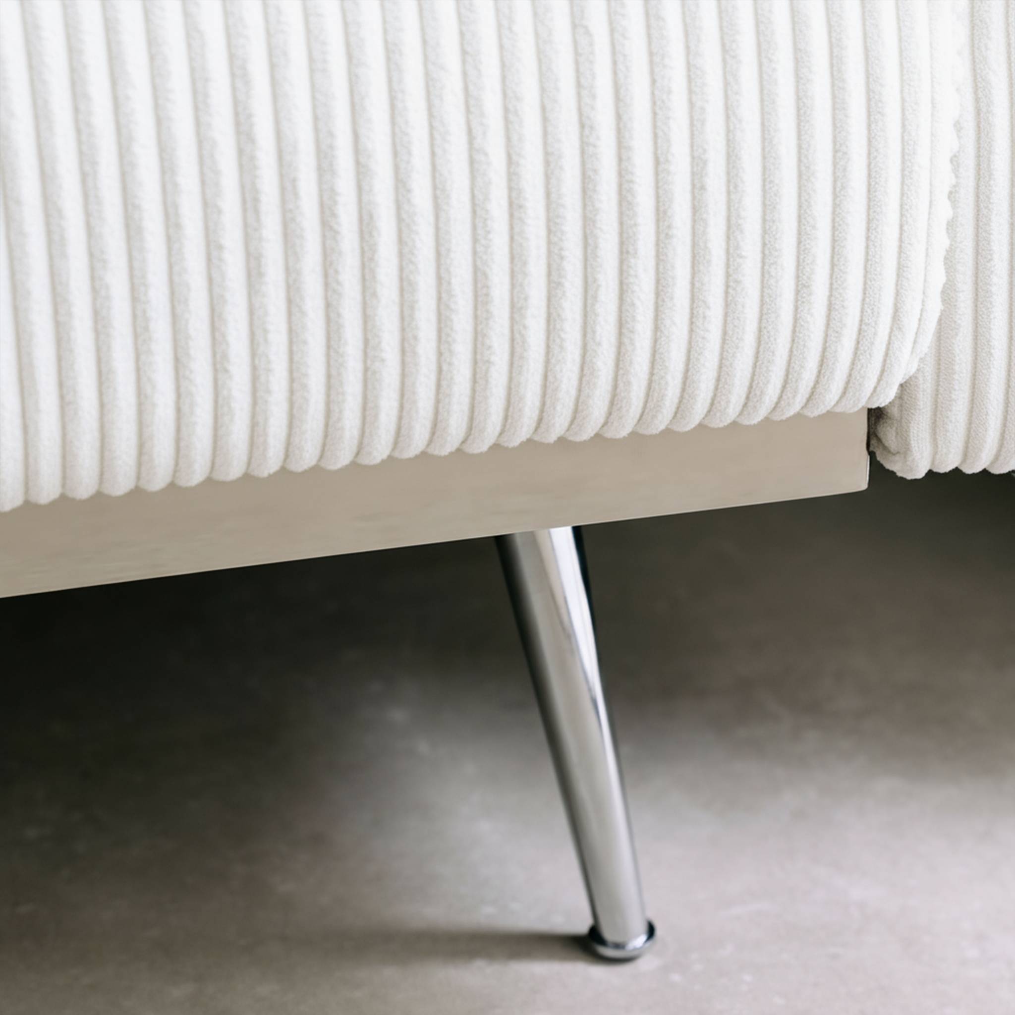 Canapé convertible design en velours côtelé blanc - Oskar - 3 places scandinave droit avec pieds métal chromé