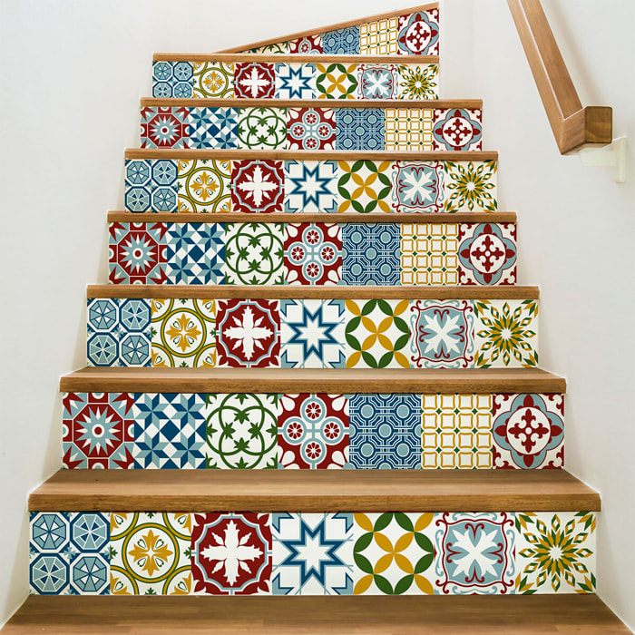 Stickers adhésifs escalier carrelages | Sticker Autocollant contremarche Carreaux de ciment carrelages adhésif - ENRICIA