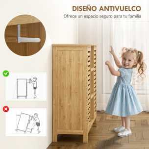 Zapatero de Bambú con 2 Puertas de Lamas Zapatero Entrada Recibidor con Estantes y Compartimentos Abiertos para 9 Pares de Zapatos 100x33x86 cm Natural