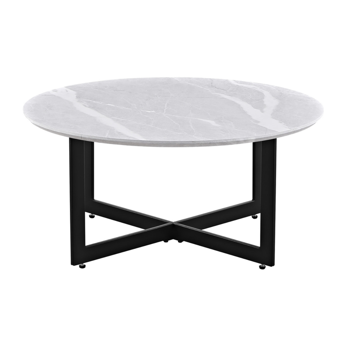 Tavolino rotondo con top effetto marmo grigio chiaro con gambe nere - Yara