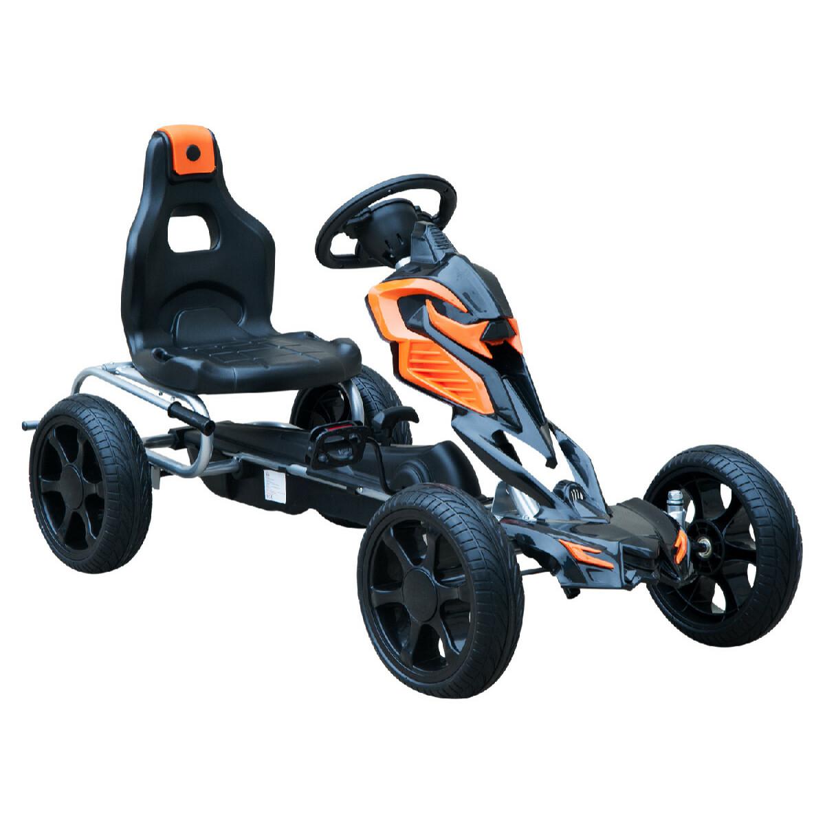 Kart à pédales Go-Kart enfants 122L x 60l x 70H cm Ø roues 29 cm siège ergonomique orange noir