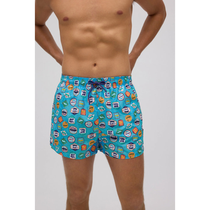 Costume da bagno corto leggero con stampa di auto retrò