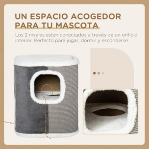 Barril Rascador para Gatos 2 Niveles con Cuevas de Sisal Felpa 40x40x49 cm Gris