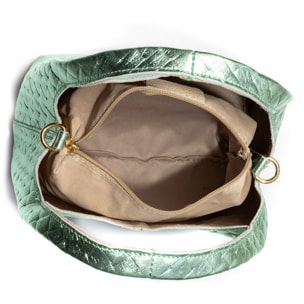 Aversa bolso bandolera mujer. Piel auténtica Gamuza con grabado entrelazado y lacada brillante.