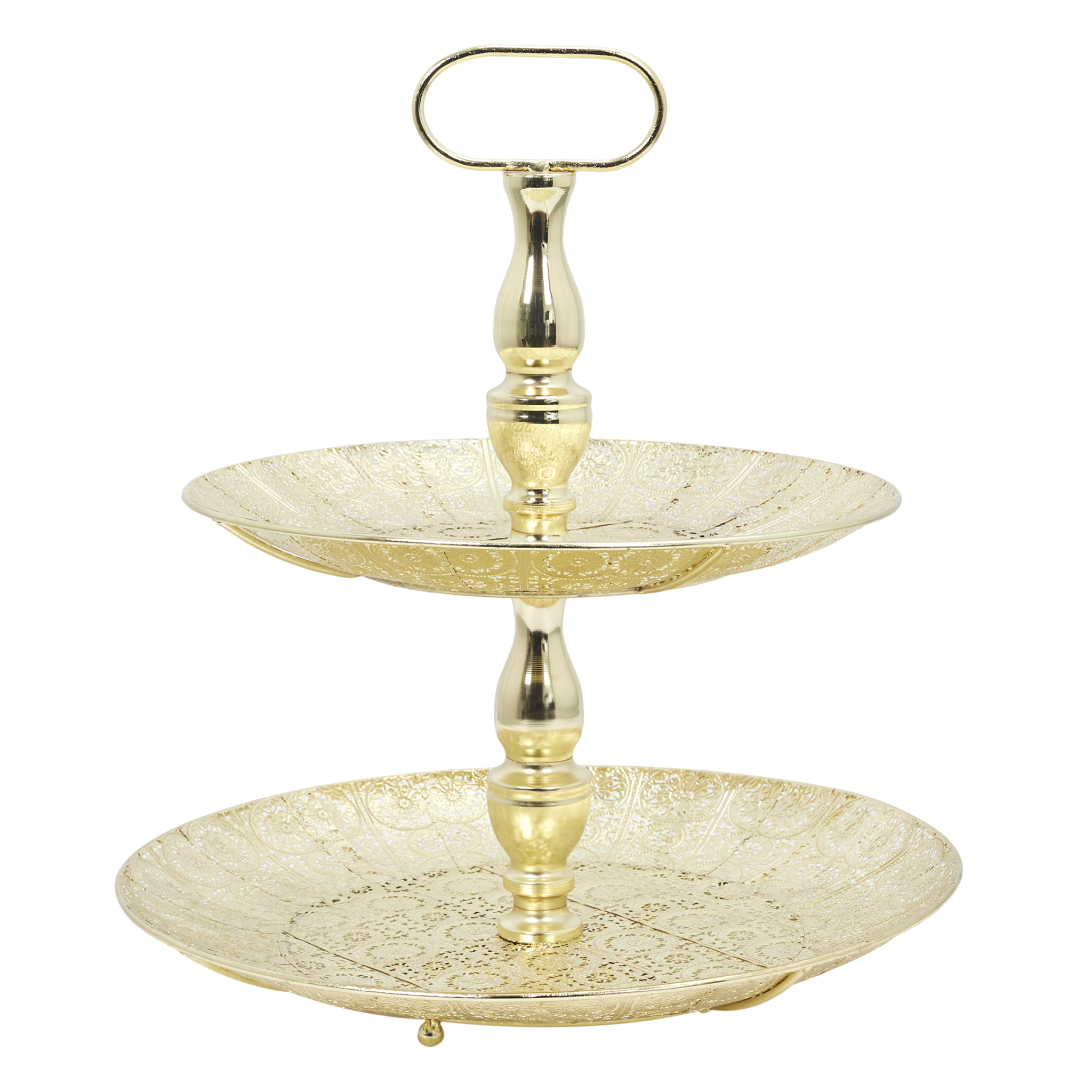 Plateau Decoratif Metal Dore 2 Etages M6