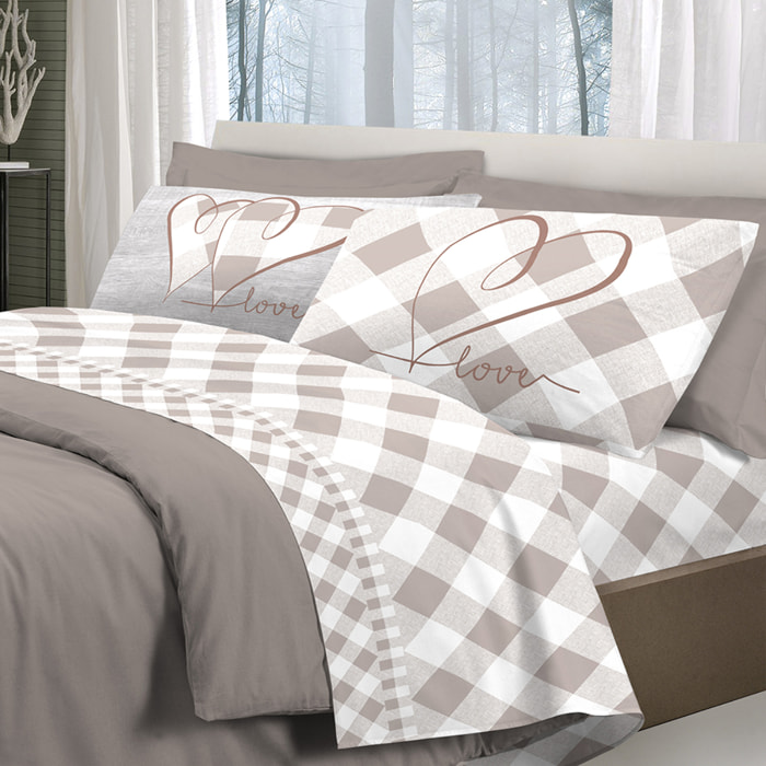 Completo letto lovely check beige 100% cotone