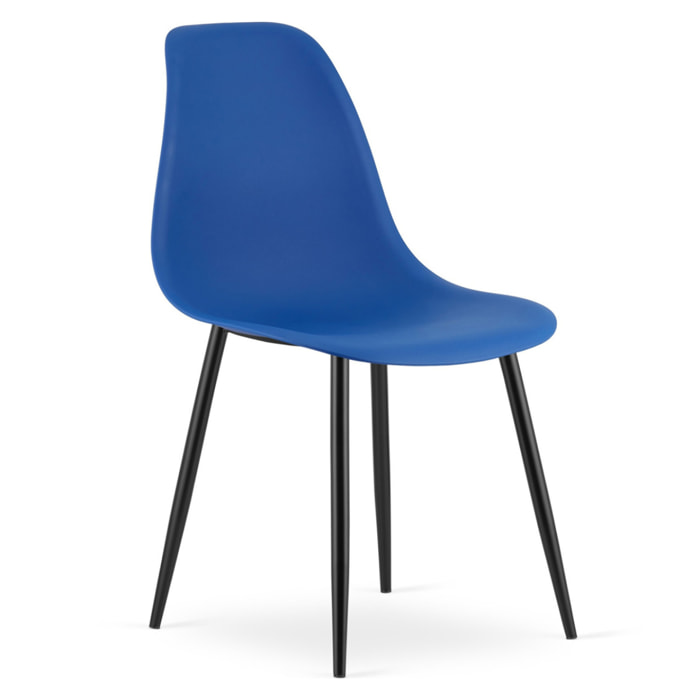 Set di 4 sedie moderne Wat blu con gambe nere