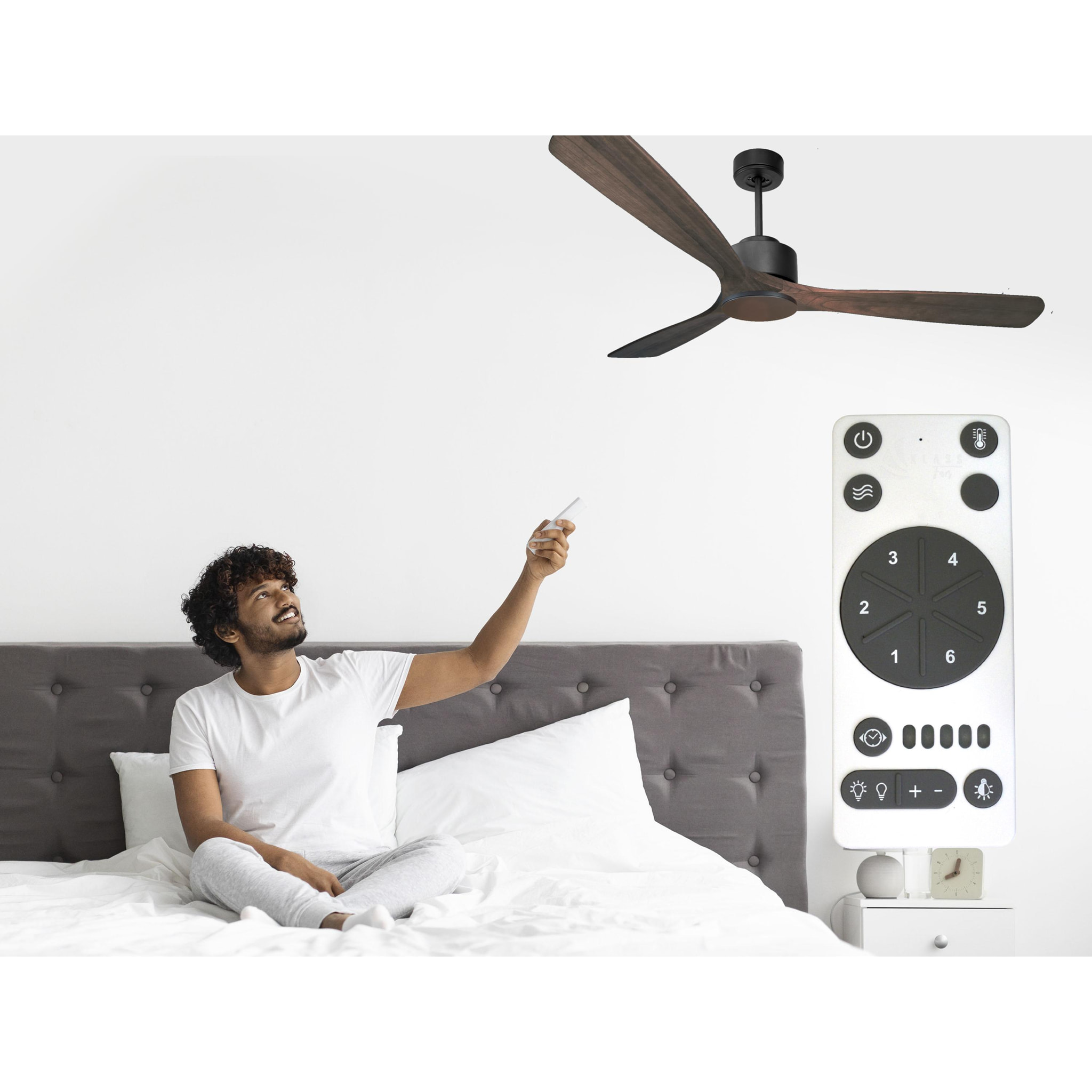 Ventilateur de plafond Réversible  Thermostat Wifi Moteur à courant continu Toits en pente Télécommande Hypersilence Mémoire Shopify Vendible (AUTOMATIQUE) 40   W Noir