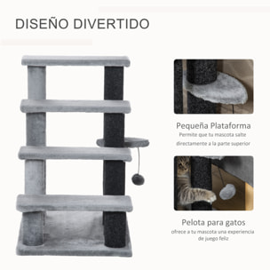 Escaleras para Gatos de 4 Escalones Escaleras para Mascotas Árbol Rascador para Gatos Pequeño con Poste Rascador Bola Colgante 60x40x64 cm Gris