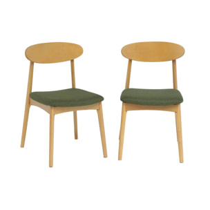 Chaise vintage bois d'hévéa naturel et tissu (lot de 2) ARIA