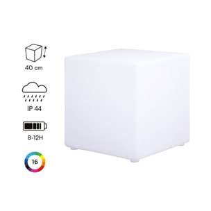 Cube LED 40cm - Cube décoratif lumineux. 16 couleurs. 40cm. rechargeable. télécommande