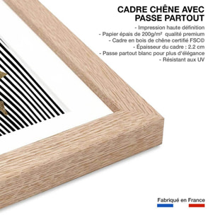 Poster silhouette femme à chapeau Affiche + cadre en bois - Chêne