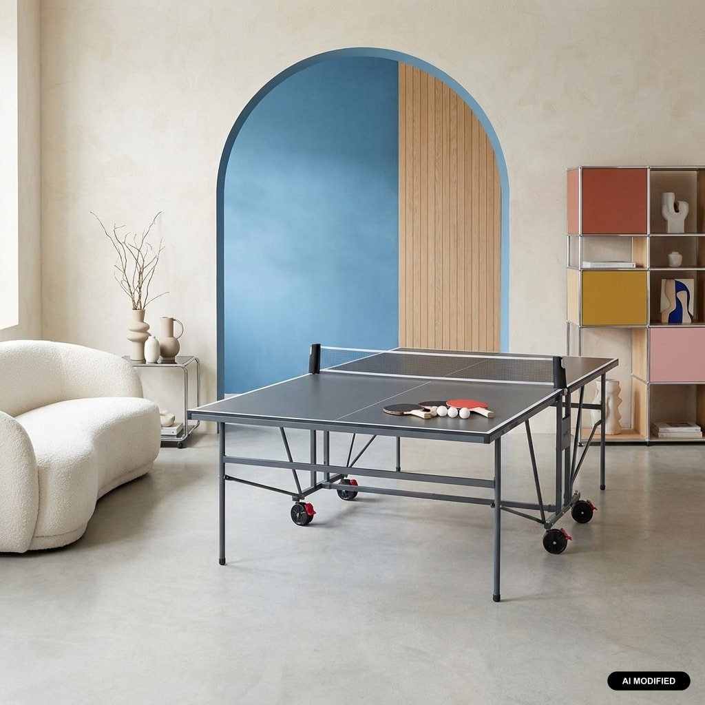 Table de ping pong intérieure pliante avec 4 raquettes et 6 balles TABLE DE PING PONG INTÉRIEURE PLIANTE + RAQUETTES